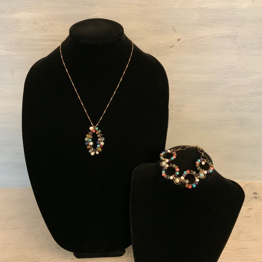 Vintage Plunder Design Boho Multicolor Beaded Necklace/Bracelet Set GC